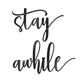 KOYILTD Stay Awhile Sign Metal Wall Art Decor Large Black Metal Wall Decor for Home Decor Creative Stay Awhile Sign Entryway Wall Decor (Black)