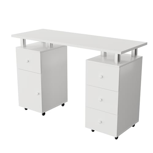 Cimcame Nail Desk for Nail Tech 47 inch Manicure Table with Drawers/Wrist Pad/Lockable Wheels...