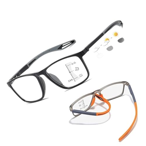 Genérico Gafas de Lectura de Luz Anti-azul, Gafas de Presbicia Progresivas Fotocromáticas Inteligentes Deportivas, TR90, Flexibles, Gafas de Bloqueo(Black/Grey,1.0x)