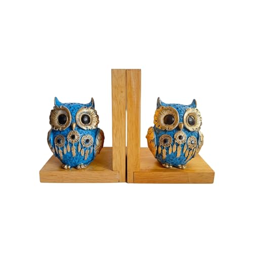 Image of eCraftIndia Wooden Book End with Owl Statue for Good Luck Showpiece for Home Decor Office Table | Gift for Housewarming Birthday