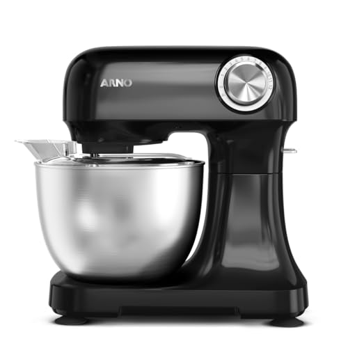 Batedeira Arno Planetária Bake Easy KM10, 500W, Preta com Tigela Inox, 3,5L, 12 Velocidades, Transmissão Direta, 3 Batedores, Tampa Anti-Respingos e Design Compacto, 110V
