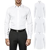 Cutecrop 3 Pcs Men's Dress Shirt Long Sleeve Slim Fit Non-Iron Solid Shirt Cotton Wrinkle-Resistant Business Casual Shirts(XL) White