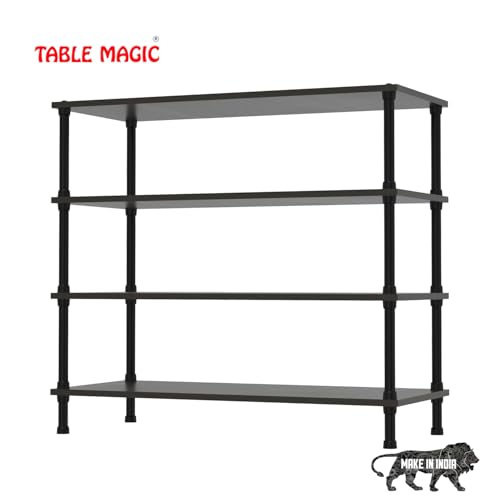 Image of TABLE MAGIC Jazz Shoe Rack Wooden Organizer | 4-Tier Multipurpose Shoes Stand for Home Wooden Shelves with & Steel Frame, Space-Saving Home Organizer, D30 x W60 x H65cm - Wenge