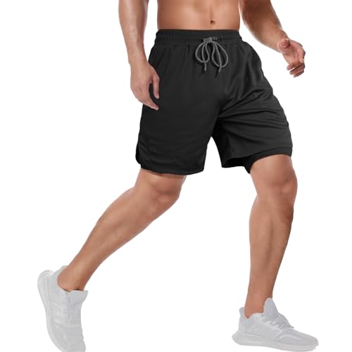 candyfouse Men's 2 in 1 Running Shorts, Quick Dry Workout Shorts with Liner, Athletic Shorts with Zip Pockets and Towel Loop3