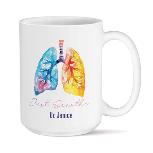 Customized Just Breathe Coffee Mug Cup Gift For Pulmonologist, Personalized Tea Cup For Respiratory Experts With Name, Novelty Gift For Men Women Lung Doctors, Pulmonary-Themed Ceramic Cup