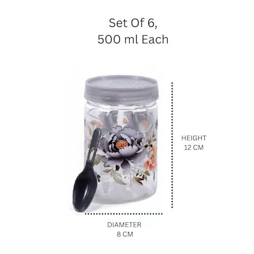Image of 500 ml Set of 6 -Plastic Airtight Small Storage Container Boxes and Jar Kitchen Set - BPA-Free, Stackable Pantry Organizers for Kitchen Storage, Spices, Dry Fruits, Pulses (Grey)