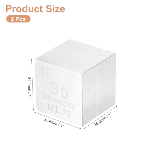Image of uxcell 1 Inch Antimony Cube High Density Metal Element Cube 2 Pcs | Chemical Elements Collection Science Education Experiment Application Silver