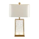 HUIBAOGONG Table Lamps for Bedroom, Modern Light Luxury Glazed Glass Lamp Body, Metal Base Bedside D