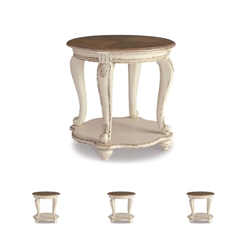 Signature Design by Ashley - Realyn Round End Table, White/Brown Wood