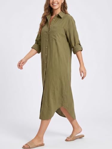 Image of Kuraki Women's Casual Print Button Front Maxi Shirt Dress