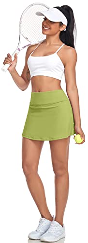 Ueu Women's Sexy Pleated A Line Tennis Skirts High Waisted Flowy Layered Ruffle Workout Athletic Golf Skorts Skirts With Shorts Pockets Grass Green #TOP1