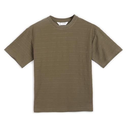 Image of Alan Jones Clothing Boys Oversized T-Shirt with Embossed Stripe Design | Half Sleeve Round Neck Casual Tee for Kids
