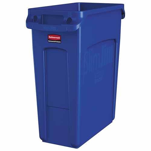 Rubbermaid Commercial Products Slim Jim Trash/Garbage Can with Venting Channels 16-Gallon Blue for Kitchen/Office/Workspace