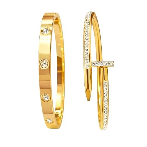 bracelet for women Bangles for women Stylish Bracelet for girls gold Kada for Woman Accessories Anti Tarnish Jewellery Stainless Steel Valentine gifts Combo 2 pcs girlfriend lovers 931