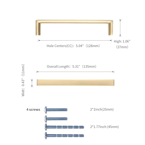 Image of 10 Pack 5 Inch(128mm) Kitchen Cabinet Handles Brushed Gold Cabinet Pulls Kitchen Cabinet Hardware Drawer Pulls for Dresser Cupboard Wardrobe