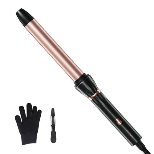 Image of Hahahope 1 Inch Ceramic Curling Wand, Long Barrel Hair Curler for Medium to Long Hair, Clamp-Free for Loose Waves, 2 Heat Settings, Dual Voltage 100-240V, Professional Hair Curler with Glove