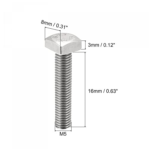 Image of uxcell Square Head Bolt, 10pcs M5x16mm Fully Thread 304 Stainless Steel Grade C Square Machine Screws