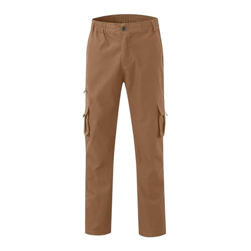 Hawyet Mens Casual Cargo Pants Solid Color Elastic Waist Multi Pockets Loose Fit Straight Leg Outdoor Work Pants4