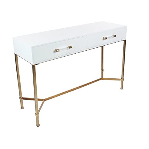 Deco 79 Wood 2 Drawers Console Table, 47" X 15" X 31", White #TOP2