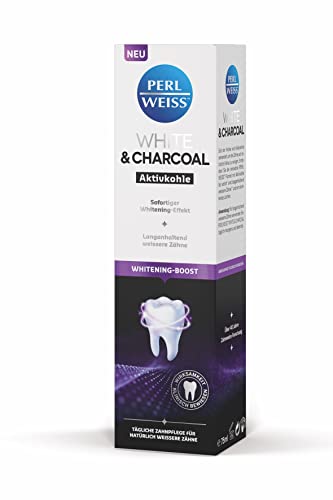 PERLWEISS White & Charcoal Aktivkohle Zahncreme für weiße Zähne mit sofortigem Whitening-Effekt - entfernt Verfärbungen, sorgt für frischen Atem & schützt den Zahnschmelz, 75 ml