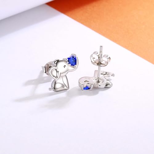 925 Sterling Silver Elephant Earrings Stud Birthstone Hypoallergenic Cute Animal Earrings Jewelry Gift for Women3
