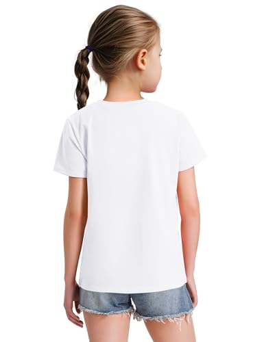 KEREDA 4 Pack Girls Short Sleeve Shirts Cotton T-Shirts Summer Basic Tees Tops Clothes for Kids Light Purple, Green, Bright Pink, White 7-8 Years — view 6