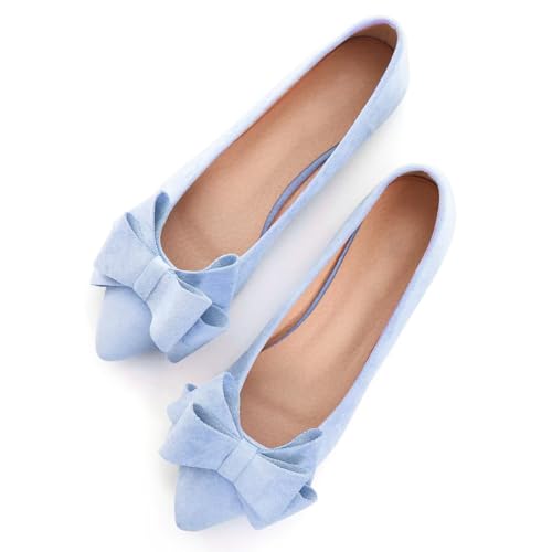 Image of WENJIAZHIZHI Square Toe Bow Ballet Slip-On | Classic Suede Finish,Chic Bow Detail,Effortless Everyday Style,Wedding Party Office,Plus Size Available