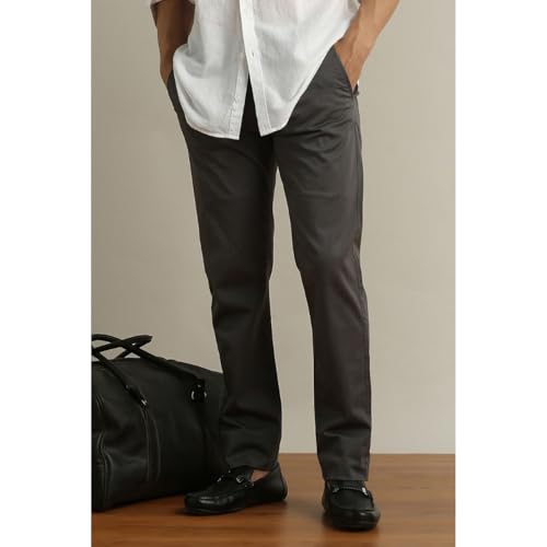 Image of Peter England Men's Super Slim Fit Stretchable Cotton Satin Casual Trousers | Office Sleek & Trendy Look