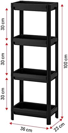 Shopivaa EasyBuild Plastic Tidy Shelving Units 4 Tiers 13kg Limit Multipurpose Shelves Organiser for Office Garage Bedroom Kitchen Bathroom Makeup Plants Wardrobe Closet (36cm x 23cm x 100cm, Black)