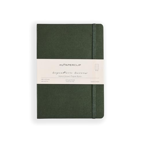 Image of myPAPERCLIP Signature Series A5 Ruled Notebook | 192 Pages, 90 GSM Recycled Paper, Soft Cover, A5 (5.83 x 8.27 in) | Flat Lay | Bookmark & Elastic Closure | Bosco