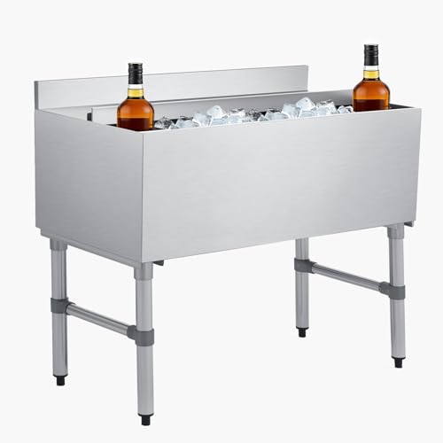 Image of VEVOR Commercial Ice Bin,19 Inch Stainless Steel Ice Chest with Sliding Lid and Bottle Holders, Cooler Cart Cocktail Unit for Bar Restaurant Pub, NSF Certified