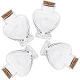 HOMSFOU Frascos de Vidrio con Corcho en Forma de Corazón 160 Ml, Juego de 4 Botellas Transparentes Pequeñas para Recuerdos, Decoración Creativa de Luna de Miel y Manualidades