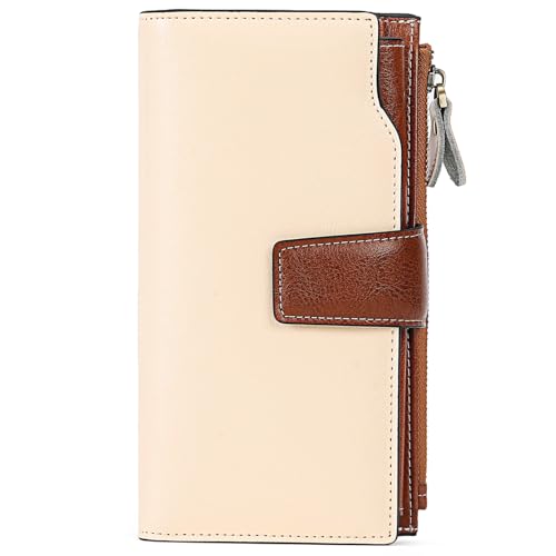 SENDEFN Portefeuille Femme Cuir Grande Capacite Porte Monnaie Femmes RFID Blocage,Porte-chéquiers Femmes Grande Capacité Fermeture Eclair Longue Portefeuille
