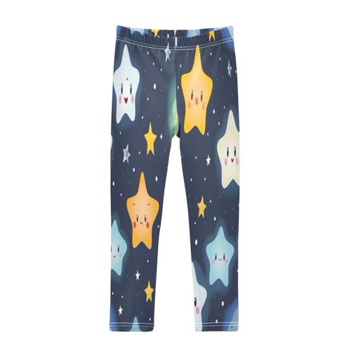 Toddler Girls Leggings Printed Yoga Pants Leggings Cartoon White Blue Start for Kids
