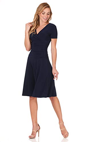 Rekucci Women's Slimming Short Sleeve Fit-N-Flare Crossover Tummy Control Dress4
