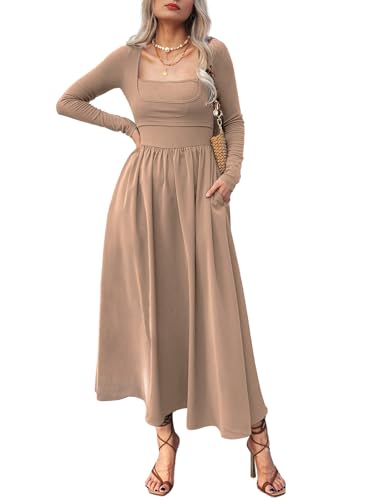 Mieazom Women's Long Sleeve Maxi Dress 2025 Fall Square Neck Knit