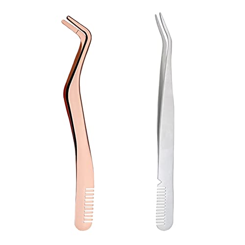 2 Pcs Eyelash Tweezers Stainless Steel Eyelash Extension Tweezers Lash Tweezer with Comb