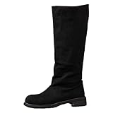 Botas de Mujer Cowboy Cana Alta para Tacon bajo, comodas y Elegantes Cierre Cremallera Acabado en Antelina Bota Estilo Western zapatos