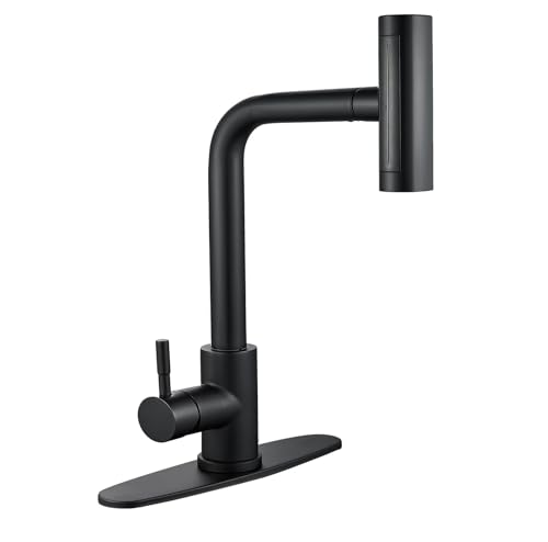 Grifo de cocina con rociador extraíble, cascada, negro, grifo de fregadero de cocina, cabezal de pulverización de 4 modos, multifuncional, arco alto, un solo mango, un agujero, llave de extensión