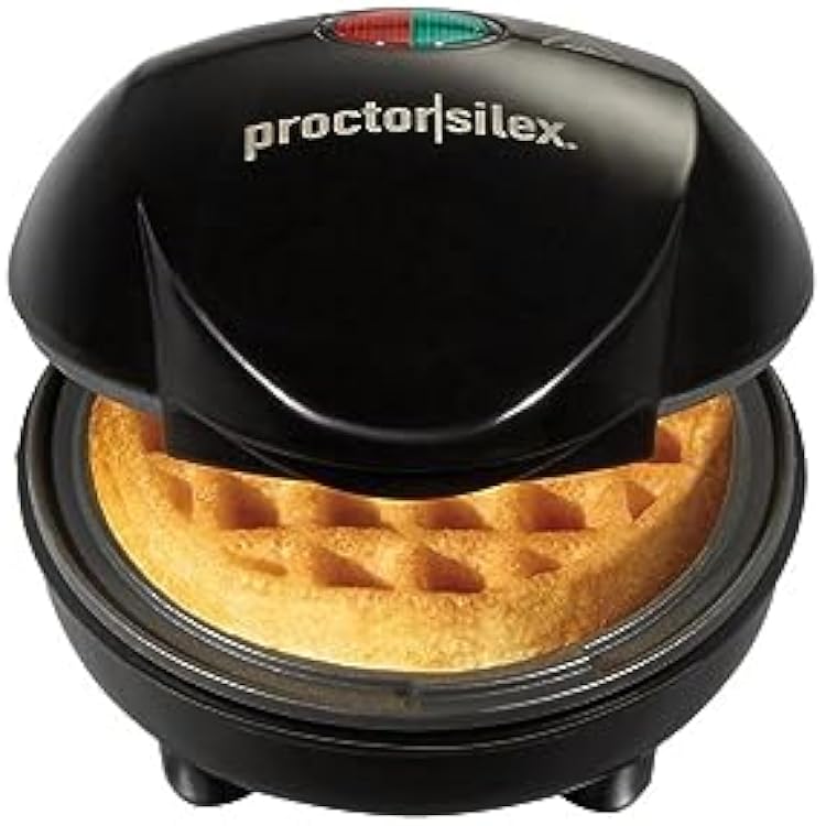 Proctor Silex Mini Waffle Maker Machine with 4 Round Non-stick Grids, Make Personalized Individual Breakfast Keto Chaffles and Hashbrowns, Compact, Black (26100)