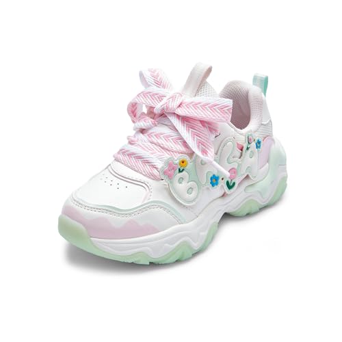 Balabala Girls Sneakers Kids Fashion Pop Shoes Breathable Sweet Cute Walking Shoes Puffy Soles Hook and Loop