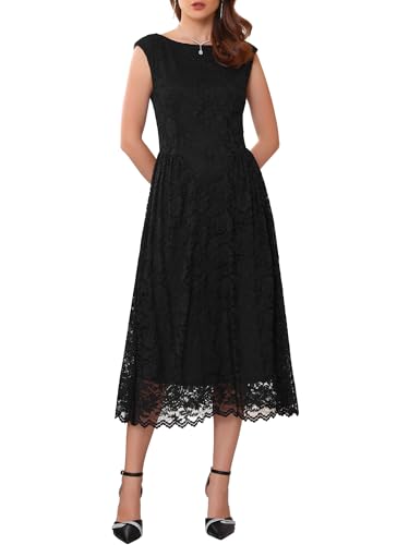 Womens' Wedding Guest Lace Dress 2025 Boat Neck Vintage Formal Evening Cocktail Midi Dresses