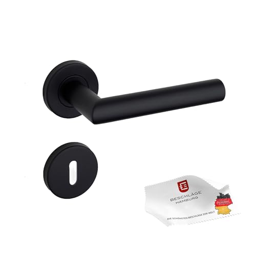 Beschläge Hamburg | Neu Türgriff FRANKFURT 07 SM BB | Türklinke mit Buntbart Rosetten ø53x9 mm | Türbeschlag für Zimmertüren | Drückergarnitur Türdrücker für Innentüren in Edelstahl schwarz matt