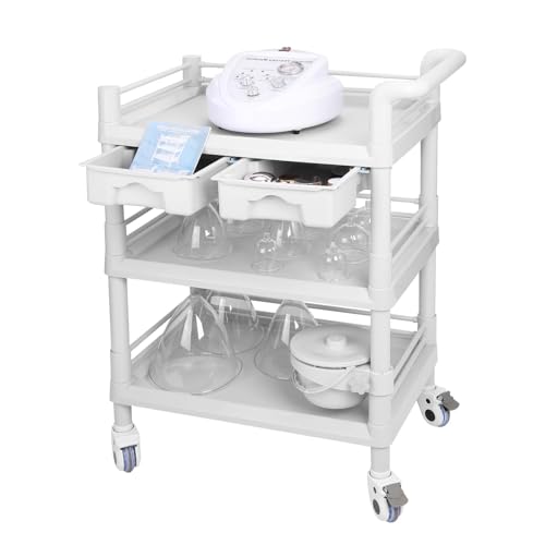Beauty Salon Trolley Cart, Esthetician Cart with Wheels & Bucket and 1 Big Drawer, 3 Tier Heavy Duty SPA, Load 330lbs, 360° Rotate Silent Wheels for Beauty Salon SPA Hospital Office Lab