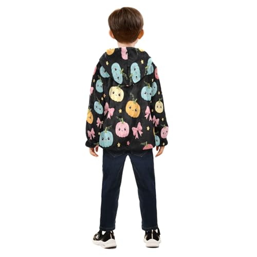 Cute Pumpkins with Bows Pattern Toddler Fleece Jacket Girl Boys Hooded Fleece Jacket Coat Warm Outwear Zip-up 3-10T4
