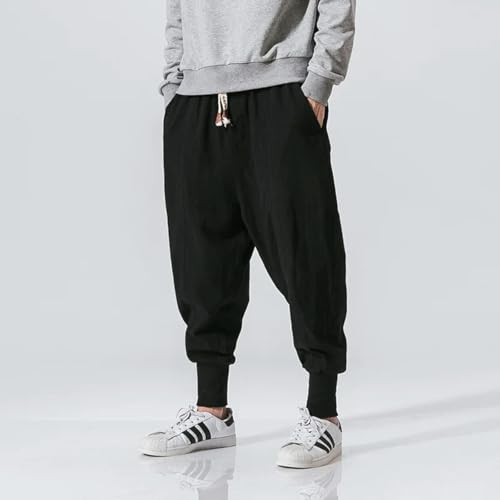 Pants Men Harem Solid Elastic Waist Streetwear Drop-Crotch Pants Casual Trousers Men