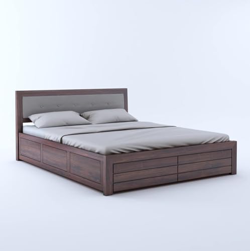 Image of Ganpati Arts Sheesham Wood Euro King Size Bed with Box Storage for Bedroom | Wooden Double Bed Cot Palang Furniture for Living Room, Home and Hotel (Walnut Finish)