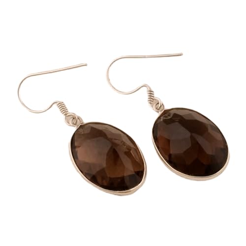 Boucles d'oreilles en quartz fumé naturel et argent 925 style minimaliste LK_RDG_00238