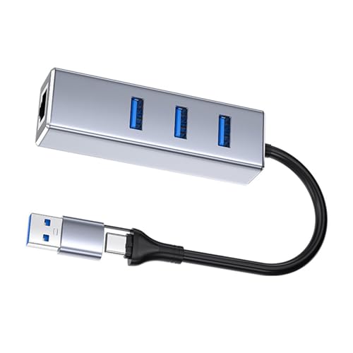 Adaptador USB a C de doble enchufe a Ethernet RJ45 con puerto USB 3.0 de 5 Gbps para transmisión estable de juegos por Internet a y adaptador C a Gigabit Ethernet