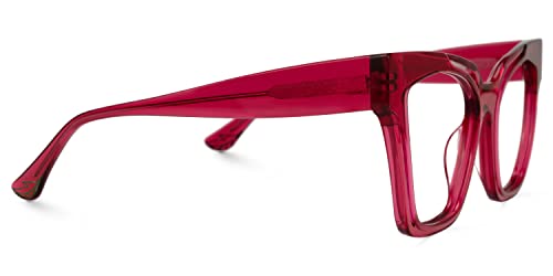 Image of Zeelool Vintage Cat Eye Glasses Frame for Women with Non-prescription Clear Lens Domena ZJGA814740-01 Red